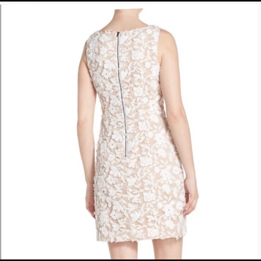 Aidan Maddox White Nude Sleeveless Chiffon Lace Dress Size 0 Retail $220 - Picture 2 of 12
